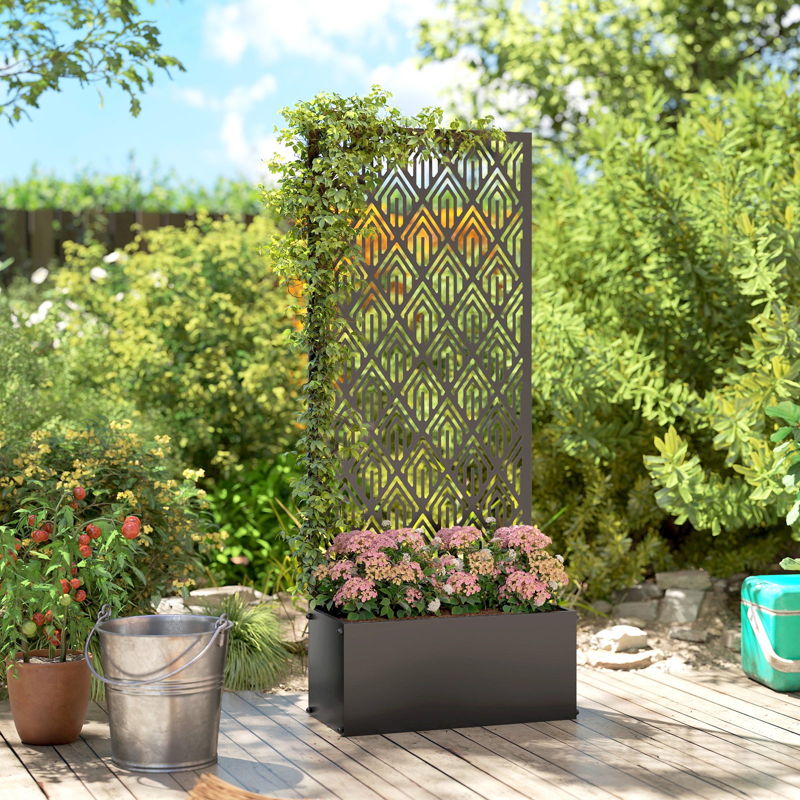 Jardiniera metalica decorativa cu spalier pentru exterior